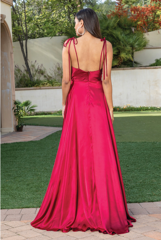 Silky Satin A-Line Gown with Spaghetti Straps and Soft Cowl Back Detail Dress