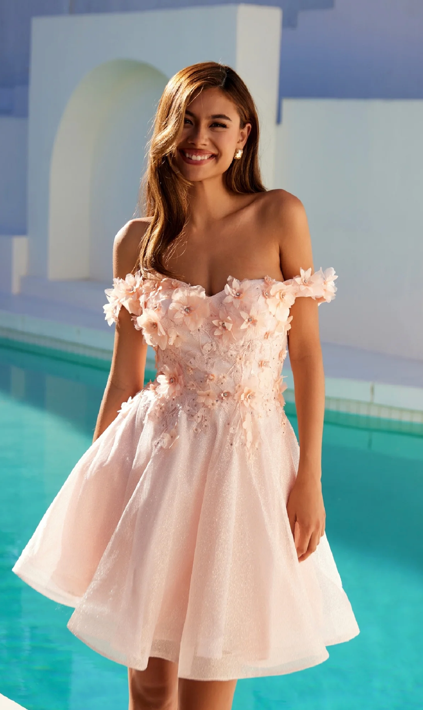 3D floral Short Off-Shoulder Dress