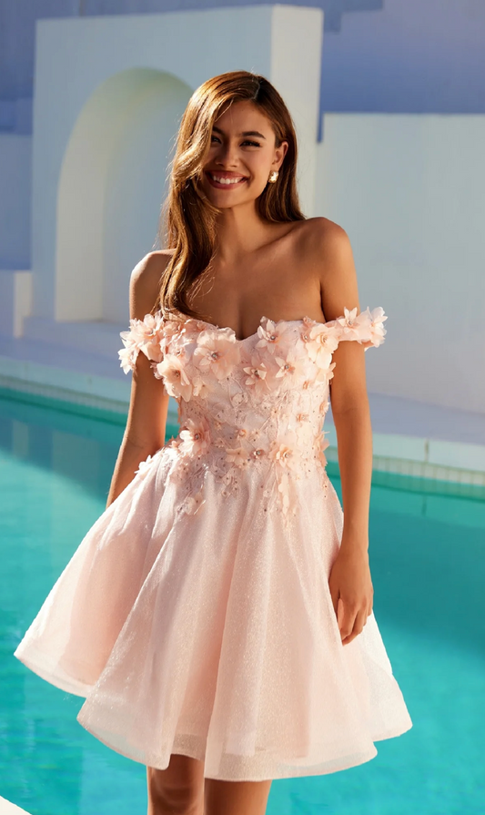 3D floral Short Off-Shoulder Dress