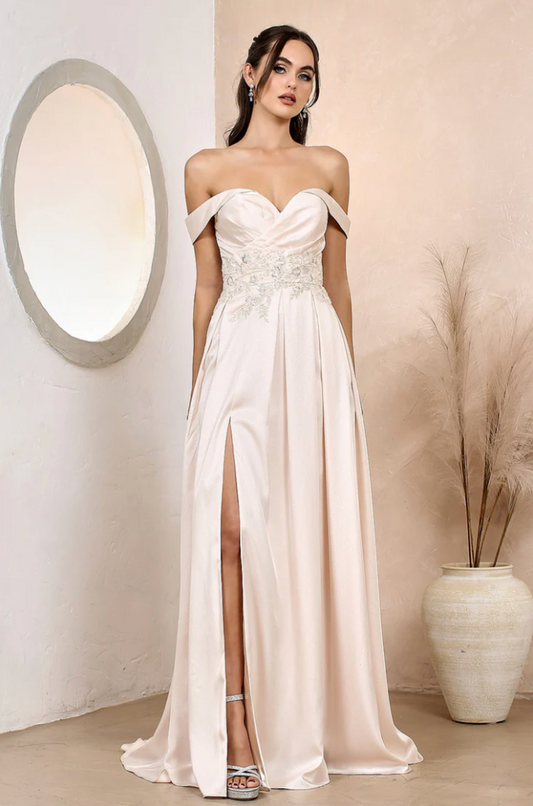 Long Beaded A Line Formal Prom Dress