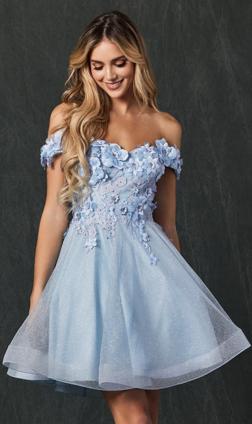 3D floral Short Off-Shoulder Dress