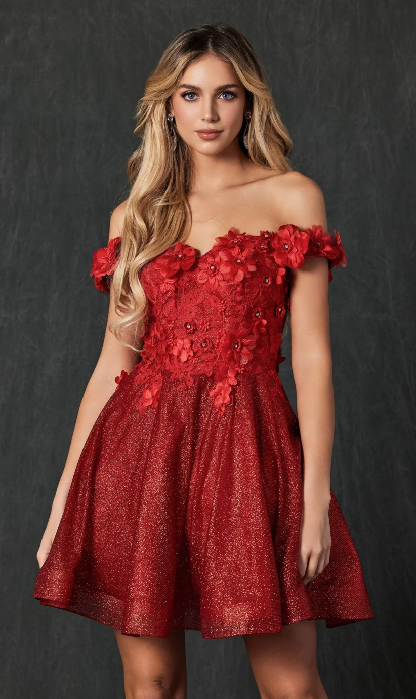 3D floral Short Off-Shoulder Dress