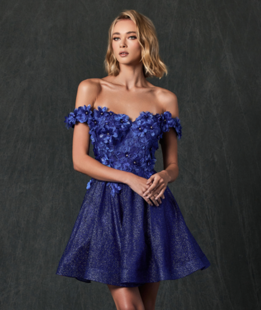 3D floral Short Off-Shoulder Dress